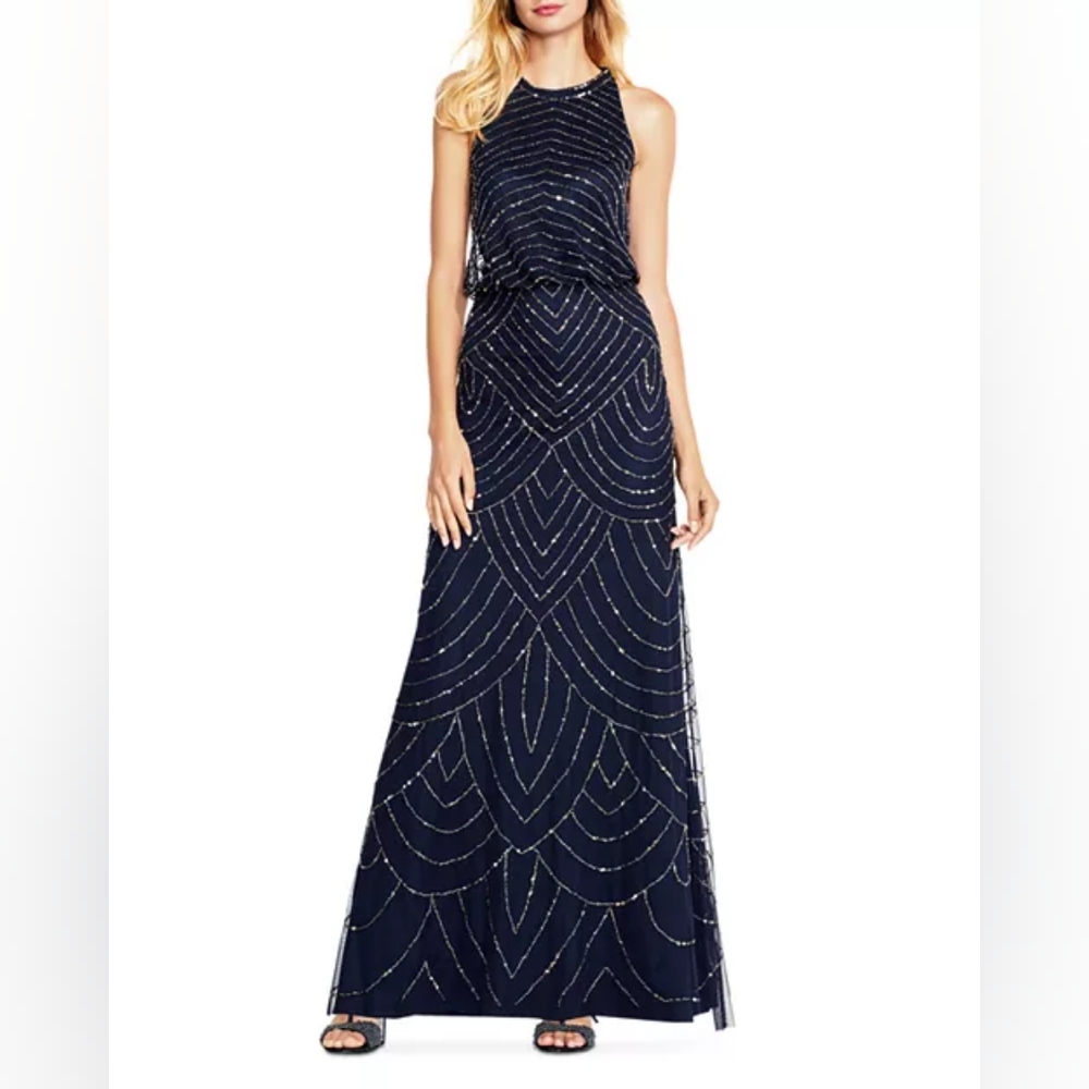 Adrianna Papell Sequined Blouson Gown